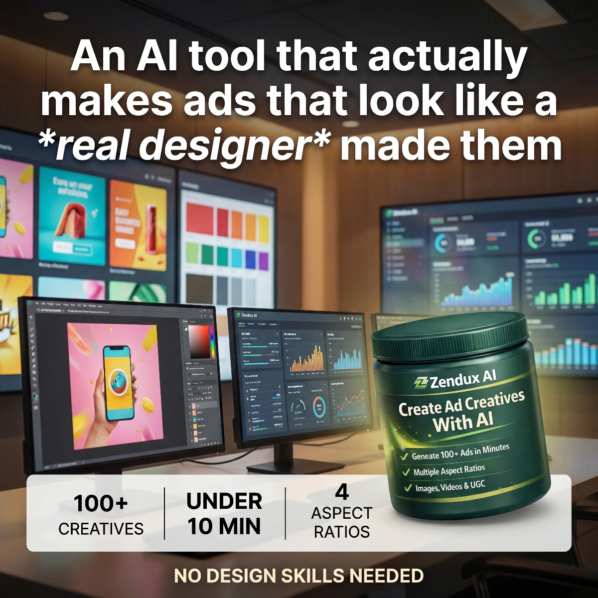 Static ad headline: an AI tool that makes ads look like a real designer made them