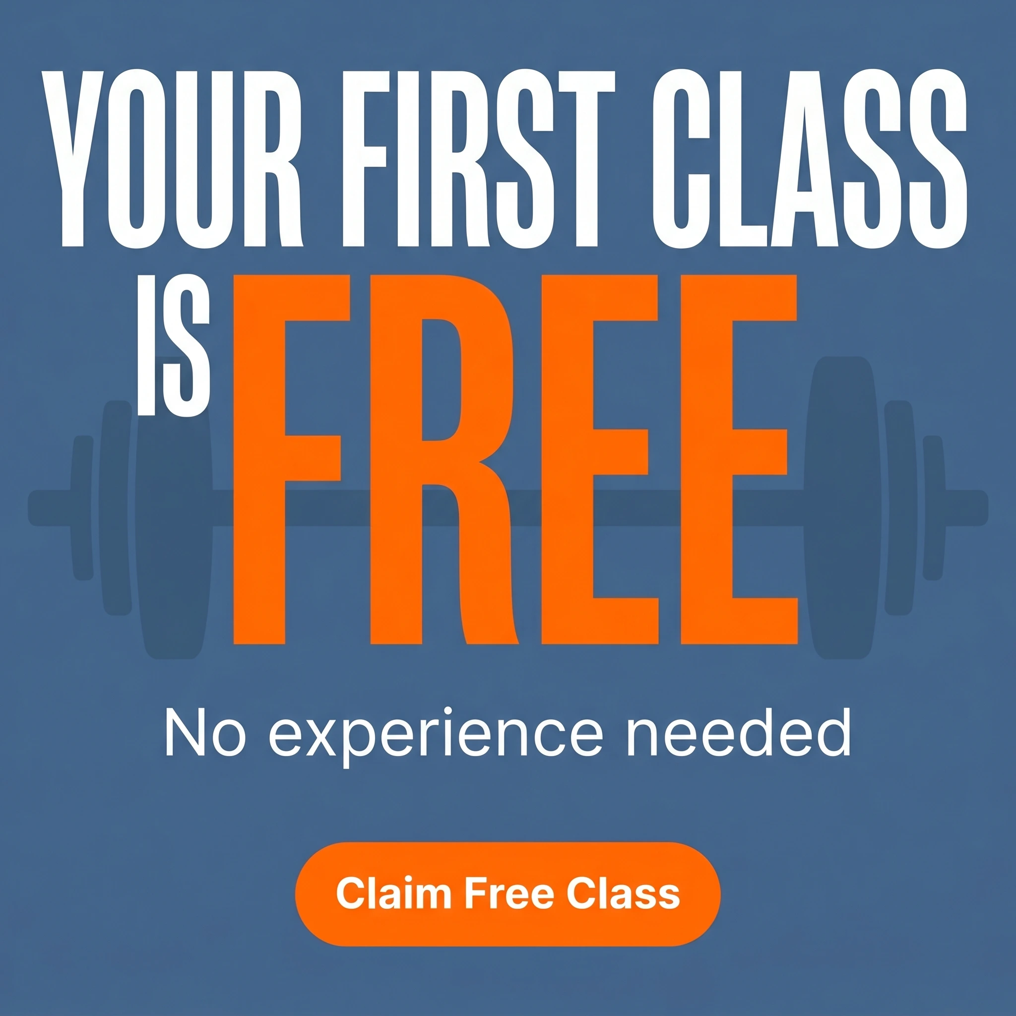 CrossFit offer ad example: typography-led promo reading 'Your First Class Is Free'
