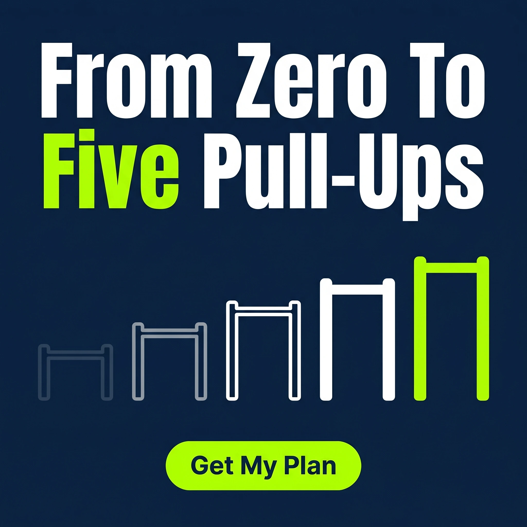 Personal trainer stat-callout ad example: bold typography over a progress chart reading 'From Zero To Five Pull-Ups'