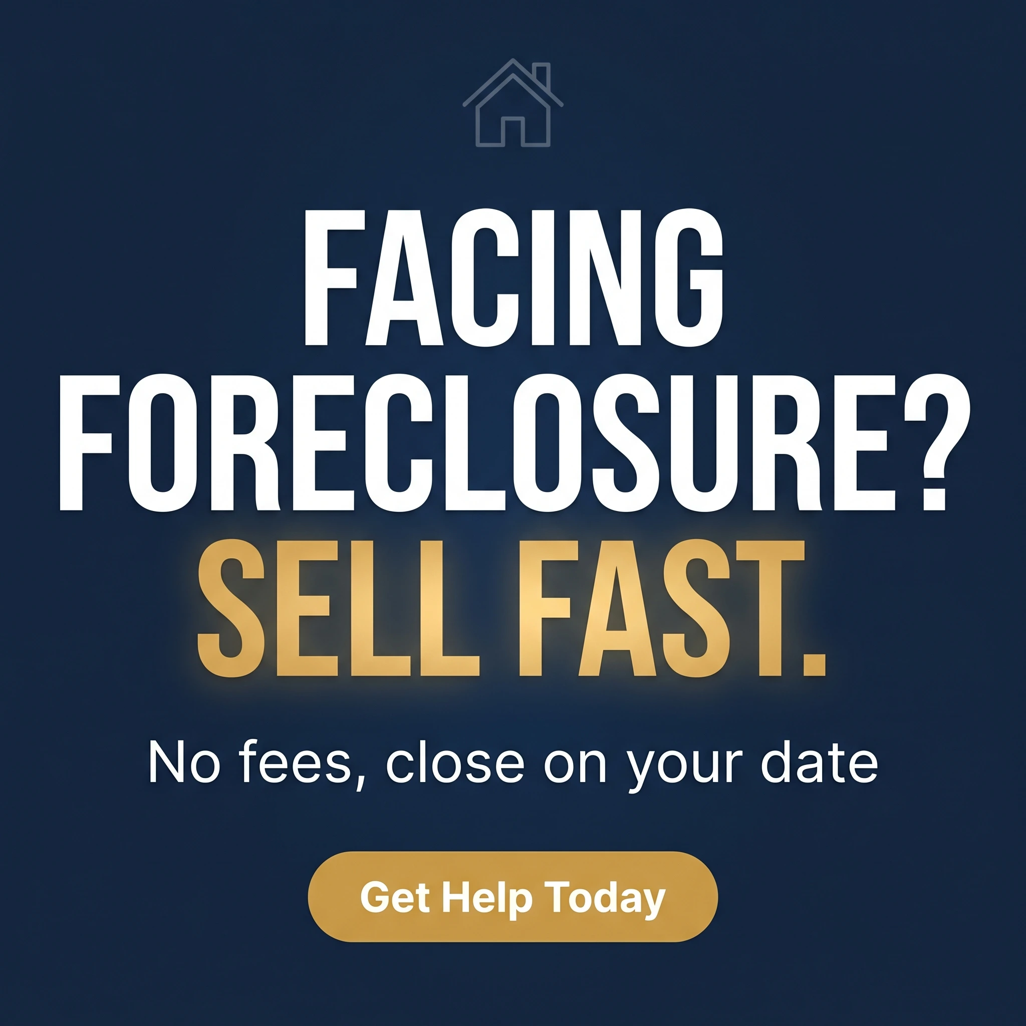 Real estate investor offer ad example: typography-led promo reading 'Facing Foreclosure? Sell Fast.'